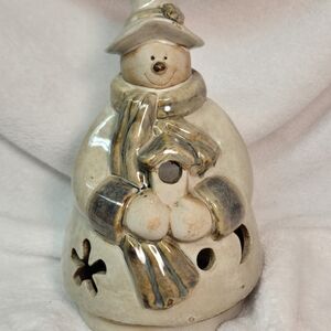 Ceramic Snowman Candle Holder Holiday Decor